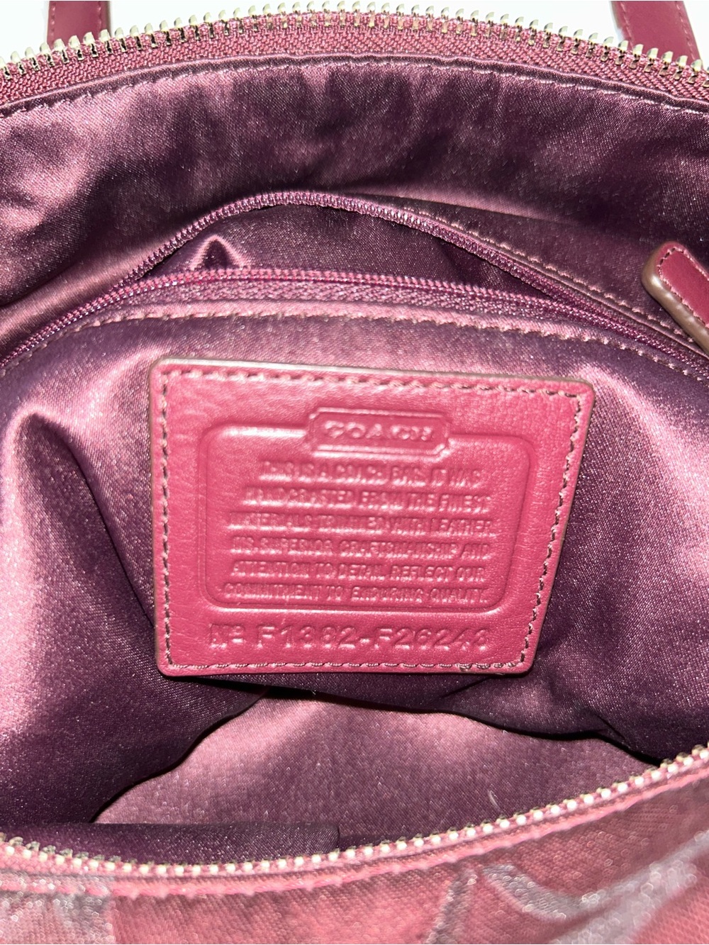 Coach Burgundy Signature Logo Tote with Leather Trim - Picture 8 of 12